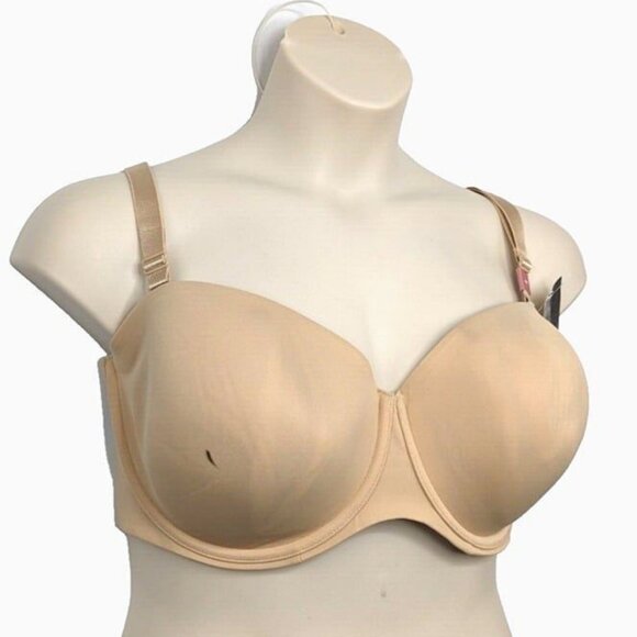 Lane Bryant Cacique Bra Multi Way Strapless Lightweight 42F Cafe  w/ Straps FLAW - Picture 1 of 10